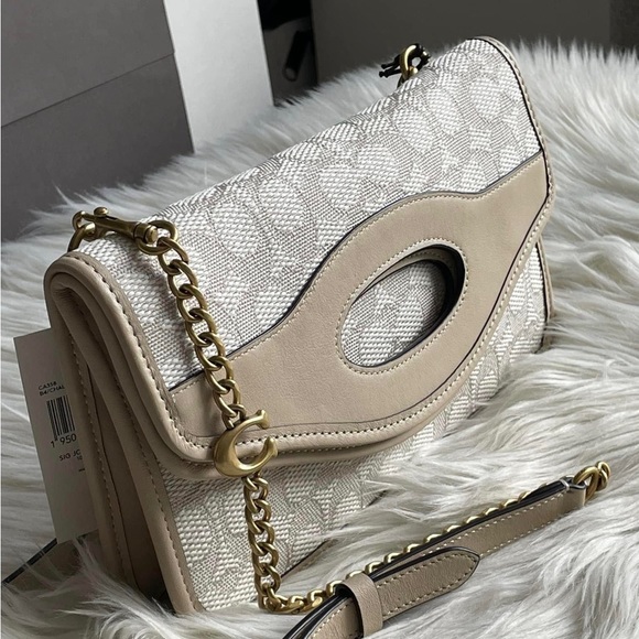 💰SOLD - CA358 - Coach Foldover Cut Out Clutch Crossbody in Signature Jacquard - Picture 2 of 15